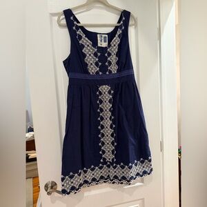 Anthropologie Edme & Esyllte Navy Camilla Dress with White Embroidery